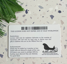 Load image into Gallery viewer, Santa’s drivers License and coins - B’Spoke Laser Works
