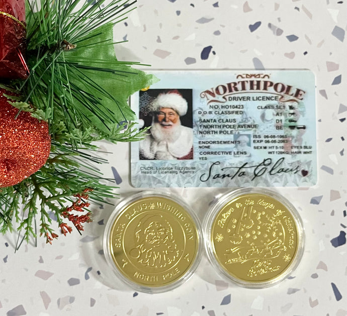 Santa’s drivers License and coins - B’Spoke Laser Works