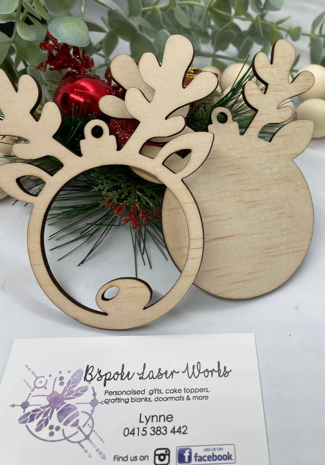 Christmas Ply Reindeer baubles - B’Spoke Laser Works